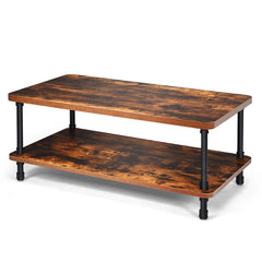 Industrial Vintage Coffee Table with 2-Tier Storage Shelf