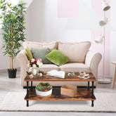 Industrial Vintage Coffee Table with 2-Tier Storage Shelf