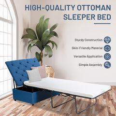 Folding Ottoman Sleeper Bed with Mattress for Guest Bed and Office Nap
