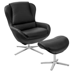 360° Swivel Leather Lounge Chair with Ottoman and Aluminum Alloy Base