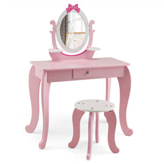 Kid Vanity Table Stool Set with Oval Rotatable Mirror