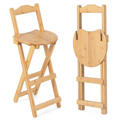 24 Inch Set of 2 Bamboo Folding Barstools with Footrests and Handles