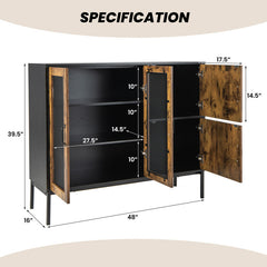 48 Inch Industrial Kitchen Buffet Sideboard with Metal Mesh Doors and Anti-toppling Device