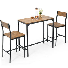 3 Pieces Bar Table Set with 2 Chairs Narrow Bar Furniture