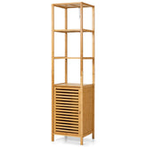4 Tiers Slim Bamboo Floor Storage Cabinet with Shutter Door and Anti-Toppling Device