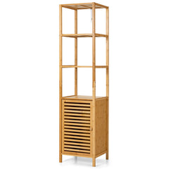 4 Tiers Slim Bamboo Floor Storage Cabinet with Shutter Door and Anti-Toppling Device