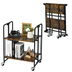 Foldable Rolling Cart with Storage Shelves for Kitchen