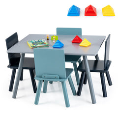 5 Pieces Kids Wooden Activity Play Furniture Set with Building Blocks