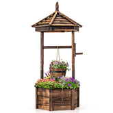 Rustic Wooden Wishing Well with Adjustable Hanging Bucket