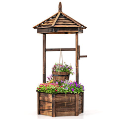 Rustic Wooden Wishing Well with Adjustable Hanging Bucket