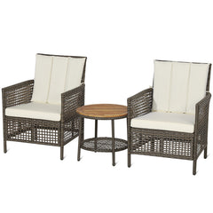 3 Pieces Patio Rattan Furniture Set with Cushioned Sofas and Wood Table Top