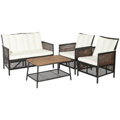4 Pieces Patio Rattan Furniture Set with 2-Tier Coffee Table
