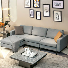 Modular 3-Seat L-shaped Sectional Sofa with Reversible Chaise and 2 USB Ports