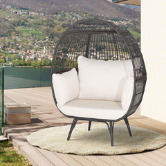 Oversized Patio Rattan Egg Lounge Chair with Cushions Indoor and Outdoor