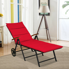 Folding Patio Rattan Lounge Chair with Wheels