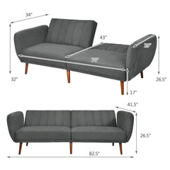 Convertible Futon Sofa Bed Adjustable Couch Sleeper with Wood Legs
