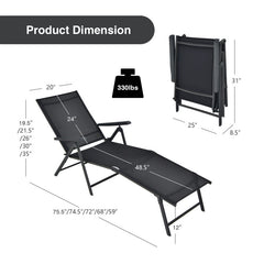 2 Pieces Foldable Chaise Lounge Chair with 2-Position Footrest