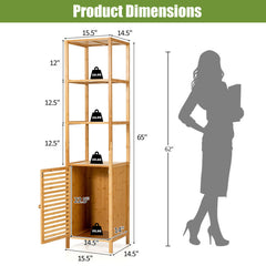 4 Tiers Slim Bamboo Floor Storage Cabinet with Shutter Door and Anti-Toppling Device
