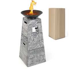 48 Inch Propane Fire Bowl Column with Lava Rocks and PVC Cover