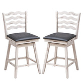 360° Swivel Bar Stools with Rubber Wood Frame and Ergonomic Backrest and Footrest