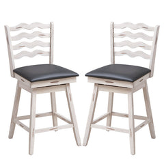 360° Swivel Bar Stools with Rubber Wood Frame and Ergonomic Backrest and Footrest