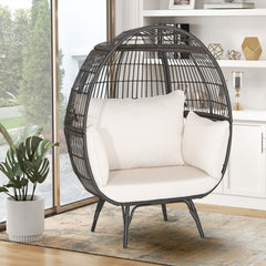 Oversized Patio Rattan Egg Lounge Chair with Cushions Indoor and Outdoor