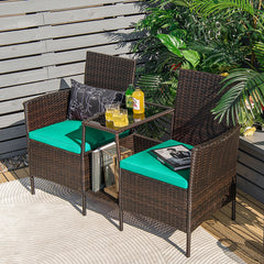 Rattan Patio Conversation Set Cushioned with Glass Table