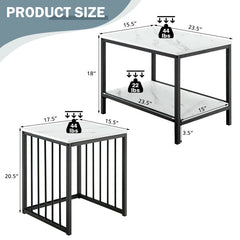 Modern Marble Texture Nesting Table Set of 2 with Storage Shelf