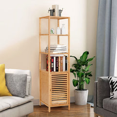 4 Tiers Slim Bamboo Floor Storage Cabinet with Shutter Door and Anti-Toppling Device