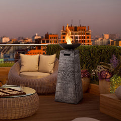 48 Inch Propane Fire Bowl Column with Lava Rocks and PVC Cover