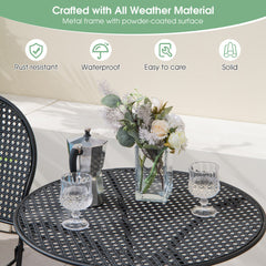 3 Piece Metal Bistro Patio Round Table and 2 Folding Chairs Set
