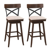 Set of 2 Wooden Swivel Bar Stools with Cushioned Seat and Open X Back