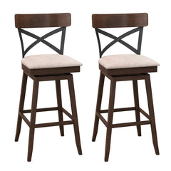 Set of 2 Wooden Swivel Bar Stools with Cushioned Seat and Open X Back