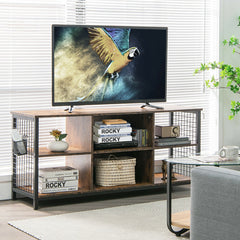 Mid-Century Wooden TV Stand with Storage Basket for TVs up to 65 Inch