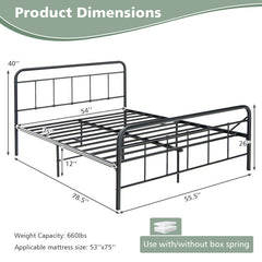 Heavy Duty Metal Platform Bed Frame with Headboard