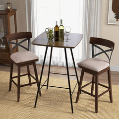 Set of 2 Wooden Swivel Bar Stools with Cushioned Seat and Open X Back