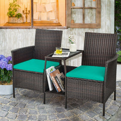 Rattan Patio Conversation Set Cushioned with Glass Table