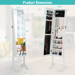 Free-Standing Jewelry Cabinet with Full-Length Mirror and Lockable Door