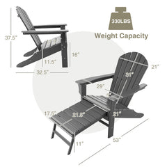 Patio HDPE Adirondack Chair with Retractable Ottoman