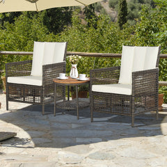 3 Pieces Patio Rattan Furniture Set with Cushioned Sofas and Wood Table Top