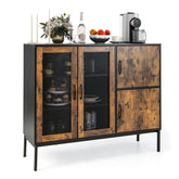 48 Inch Industrial Kitchen Buffet Sideboard with Metal Mesh Doors and Anti-toppling Device