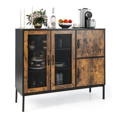 48 Inch Industrial Kitchen Buffet Sideboard with Metal Mesh Doors and Anti-toppling Device