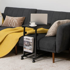 Adjustable C-shape Sofa Side Table with Storage Basket
