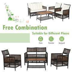4 Pieces Patio Rattan Furniture Set with 2-Tier Coffee Table