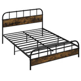 Queen Size Industrial Metal Platform Bed Frame with Headboard Mattress Foundation-Coffee