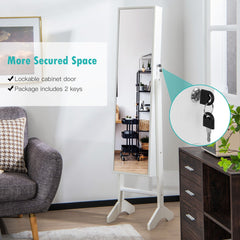Free-Standing Jewelry Cabinet with Full-Length Mirror and Lockable Door