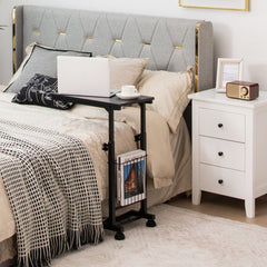 Adjustable C-shape Sofa Side Table with Storage Basket