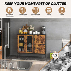 48 Inch Industrial Kitchen Buffet Sideboard with Metal Mesh Doors and Anti-toppling Device