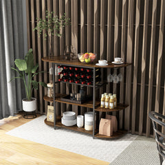 47 Inches Wine Rack Table with Glass Holder and Storage Shelves