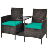 Rattan Patio Conversation Set Cushioned with Glass Table